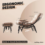 ovios Glider Rocking Chair with Ottoman, Mid-Century Modern Recliner Chair with Footrest, Comfy Gliding Rocker Lazy Accent Armchair for Living Room Bedroom, Cloud Flannel Velvet, Beige