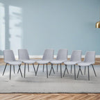 Modern Dining Chairs Set of 6, Linen-Cotton Upholstered Kitchen Chairs with Rounded Backrest, Ergonomic Integrated Seat with Adjustable Feet & Metal Legs for Dining Room, Office, Light Grey