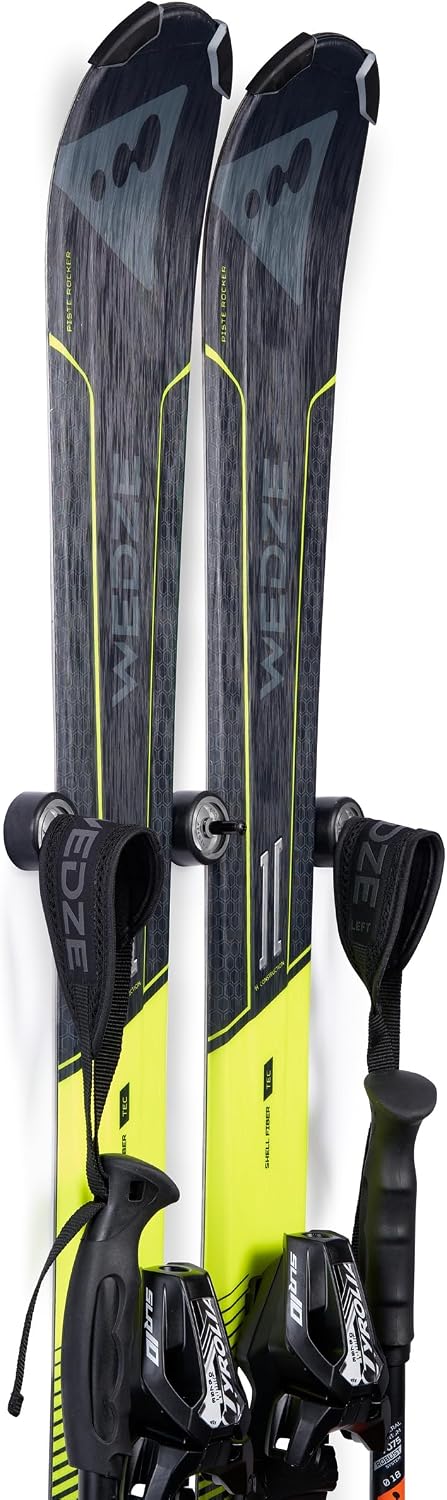 Arkorus Ski Wall Mount Hanger – Edge-Safe Skis Storage, Modern Floating Vertical Rack, Clip Hook Gravity Grip Holder to Securely Store, Hang & Display for Skiing, Gear Organizer