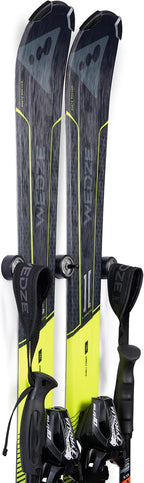 Arkorus Ski Wall Mount Hanger – Edge-Safe Skis Storage, Modern Floating Vertical Rack, Clip Hook Gravity Grip Holder to Securely Store, Hang & Display for Skiing, Gear Organizer