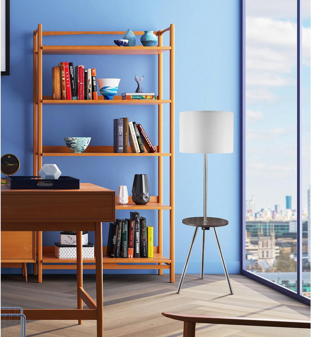 57" Round Sofa Side Table W/Lamp and Power Station 1.56/9.9 Metal Charging Living Room Decor