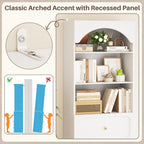 Cyclysio 80" Tall Pantry Cabinet with 3 Drawers, Arched Kitchen Storage Cabinets with 3-Tier Open Shelves and Glass Doors, Wood Floor Cupboard with Seamless Fit Wall for Living Room, Kitchen