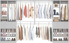 [10 FT Closet System] 120 Inch Reversible Set of 2 Wood Closet Organizer System with 4 Drawers, 6 Hanging Rods Adjustable Shelf, Shoe Rack, Morandi Grey