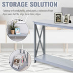 2 Tier Console Table, Sofa Side Table with Storage Shelf, X for Entryway, Living Room, and Hallway, Grey