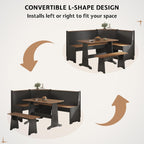 LUXOAK 3-Piece Corner Dining Set with Hidden Storage, Black Oak | Breakfast Nook, L-Shaped Corner Bench, Hidden Storage, Space Saving Design for Small Space, Kitchen Dining Room Furniture