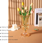 11.6" High Amber Glass Vase, Art Plant Flower Vase. Decorative for Home Office Wedding Holiday Party Celebrate Centerpiece Decor
