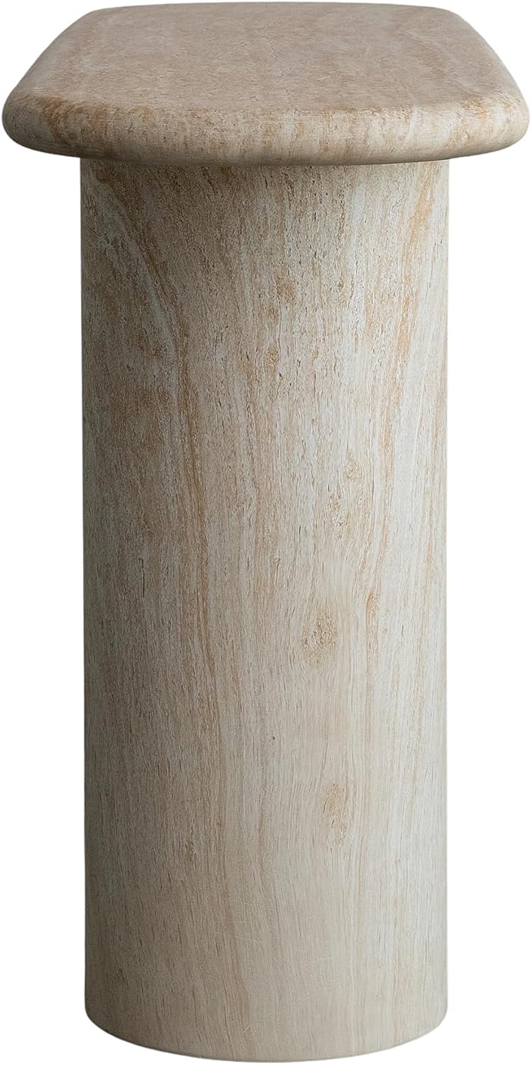 Creative Co-Op Lightweight Eco Stone Rectangle Indoor/Outdoor Table with Travertine Finish, Buff Color