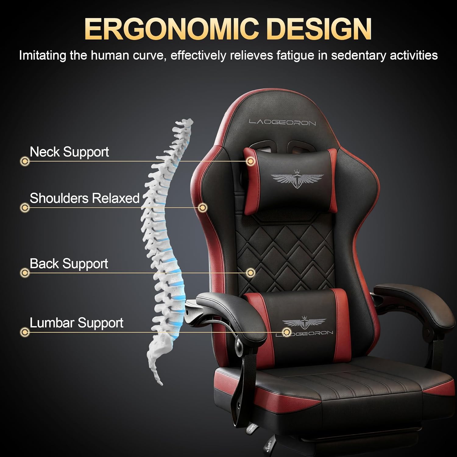 Ergonomic Gaming Chair with Retractable Footrest, High Back Video Game Chairs Computer Gaming Chairs with Headrest and Lumbar Support 400 lbs Linked Armrests Adult Chair (Black Red)