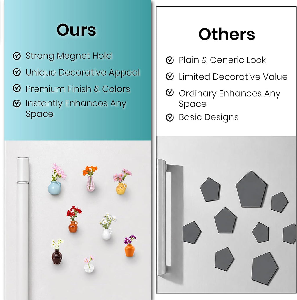 8 Pcs Refrigerator Magnets with Flowers- Cute Mini Ceramic Vase Fridge Magnets with Artificial Flowers, Funny Tiny Vase Magnet for Fridge Decorative, Office, Kitchen, Locker, Whiteboard