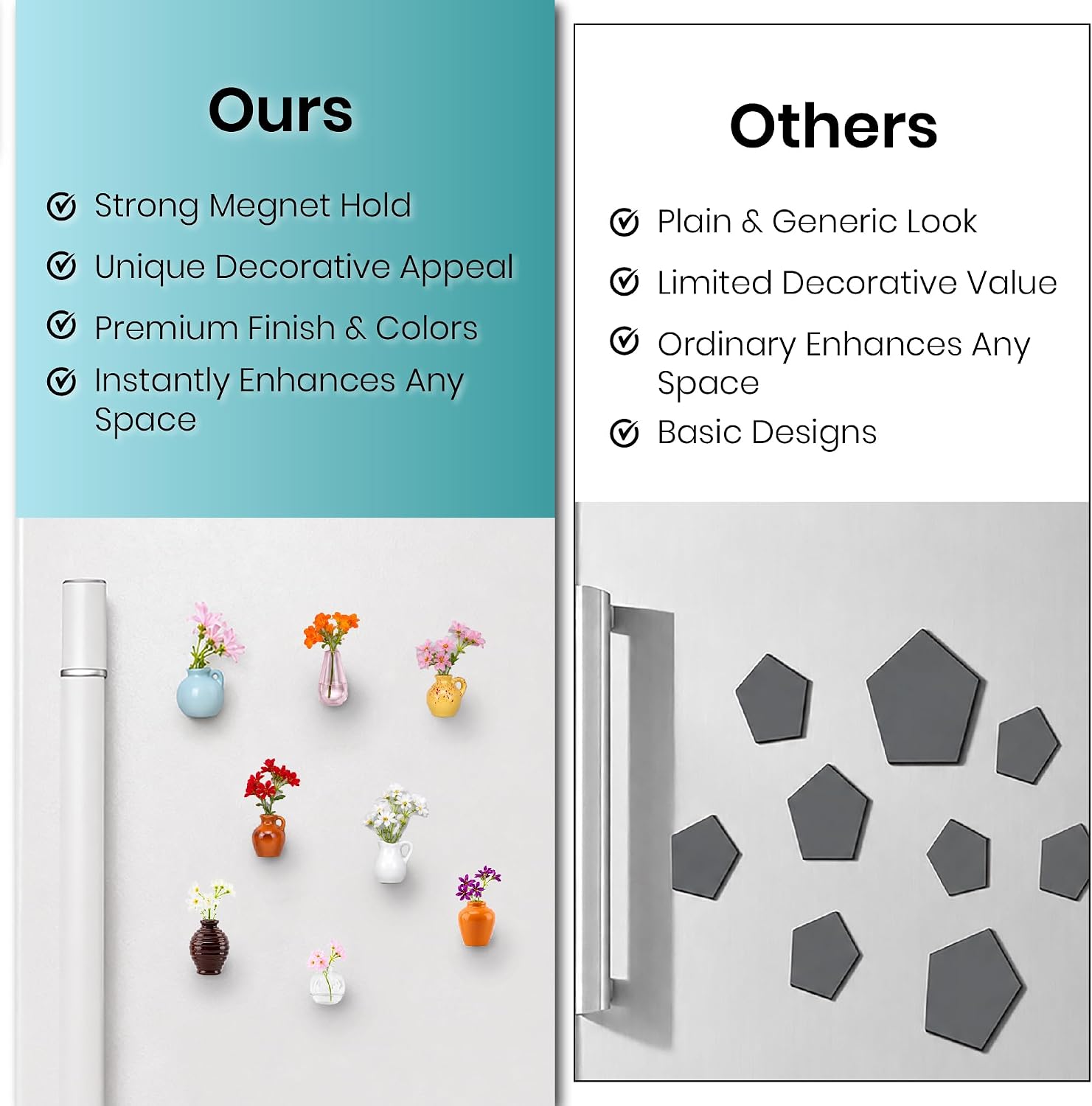 8 Pcs Refrigerator Magnets with Flowers- Cute Mini Ceramic Vase Fridge Magnets with Artificial Flowers, Funny Tiny Vase Magnet for Fridge Decorative, Office, Kitchen, Locker, Whiteboard