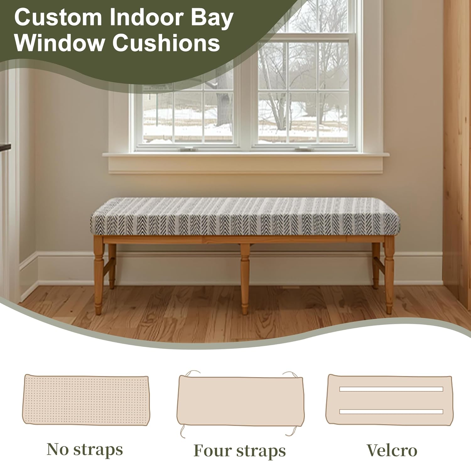 Custom Size Bench Cushion, Custom Bench Cushions for Indoor Furniture, 75D Foam Furniture Window Seat Cushion, Breakfast Nook, Mudroom, Banquette Bench Cushion, Non-Slip Bottom, Pipe Design