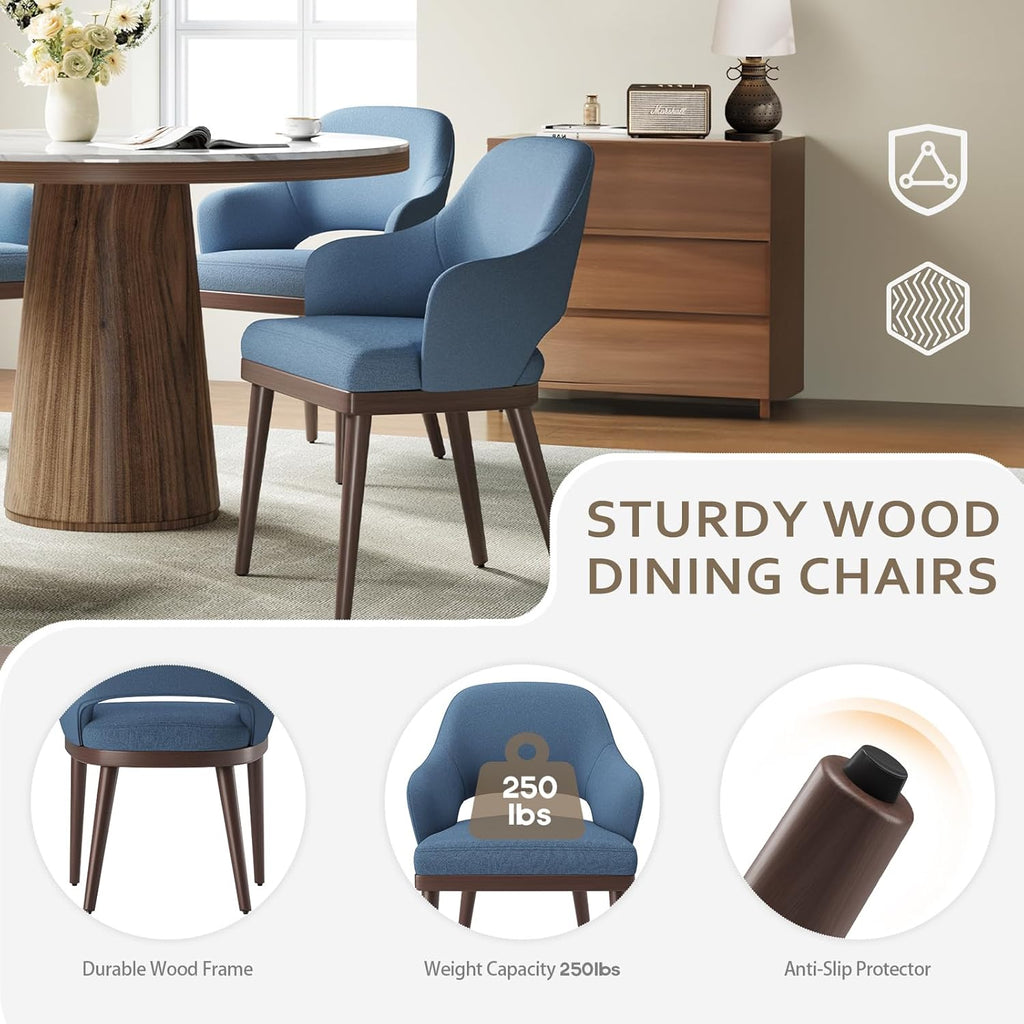MALOL Wooden Dining Chairs Set of 2, Modern Fabric Upholstered Dining Room Chair, Kitchen Side Chairs, Farmhouse Dinner Chair with Open Back for Kitchen, Blue