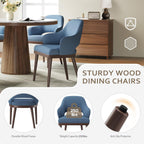 MALOL Wooden Dining Chairs Set of 2, Modern Fabric Upholstered Dining Room Chair, Kitchen Side Chairs, Farmhouse Dinner Chair with Open Back for Kitchen, Blue