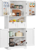 TEENFON Kitchen Pantry Cabinet with Adjustable Shelf, Tall Storage Cabinet with 2 Drawers & 4 Door Shelves, Food Pantry Cabinets, for Kitchen, Dining Room, Living Room, White