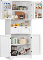 TEENFON Kitchen Pantry Cabinet with Adjustable Shelf, Tall Storage Cabinet with 2 Drawers & 4 Door Shelves, Food Pantry Cabinets, for Kitchen, Dining Room, Living Room, White