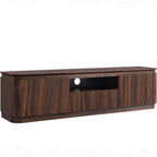 70" Fluted TV Stand for TVs Up to 80", Mid Century Modern Entertainment Center with Drawer, Storage Cabinet, Open Shelf, Wood Low Profile Media TV Console for Livingroom, Dark Walnut