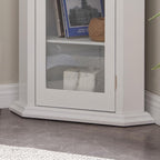 Kings Brand Corner Curio Display Cabinet w/Glass Door & Shelves, White | Glass Door Display – Showcases and Protects Collectibles, Décor, and Accent Pieces with a Clear Glass Door