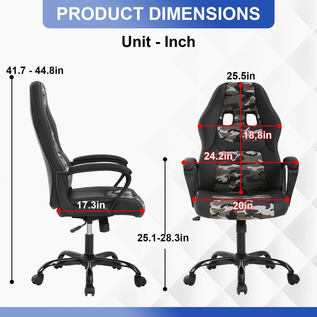 Gaming Chair PU Leather Chairs Ergonomic Office Chair Executive Computer Chairs High Back Computer Task with Lumbar Support Adjustable Height, Camo