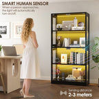 Airynee Display Cabinet with Glass Doors, 4-Tier Curio Cabinet with 7 Vibrant 3 Color Dynamic Lighting Modes, HD Glass Display Case with Human Body Sensor, Bookcase, Storage Cabinets