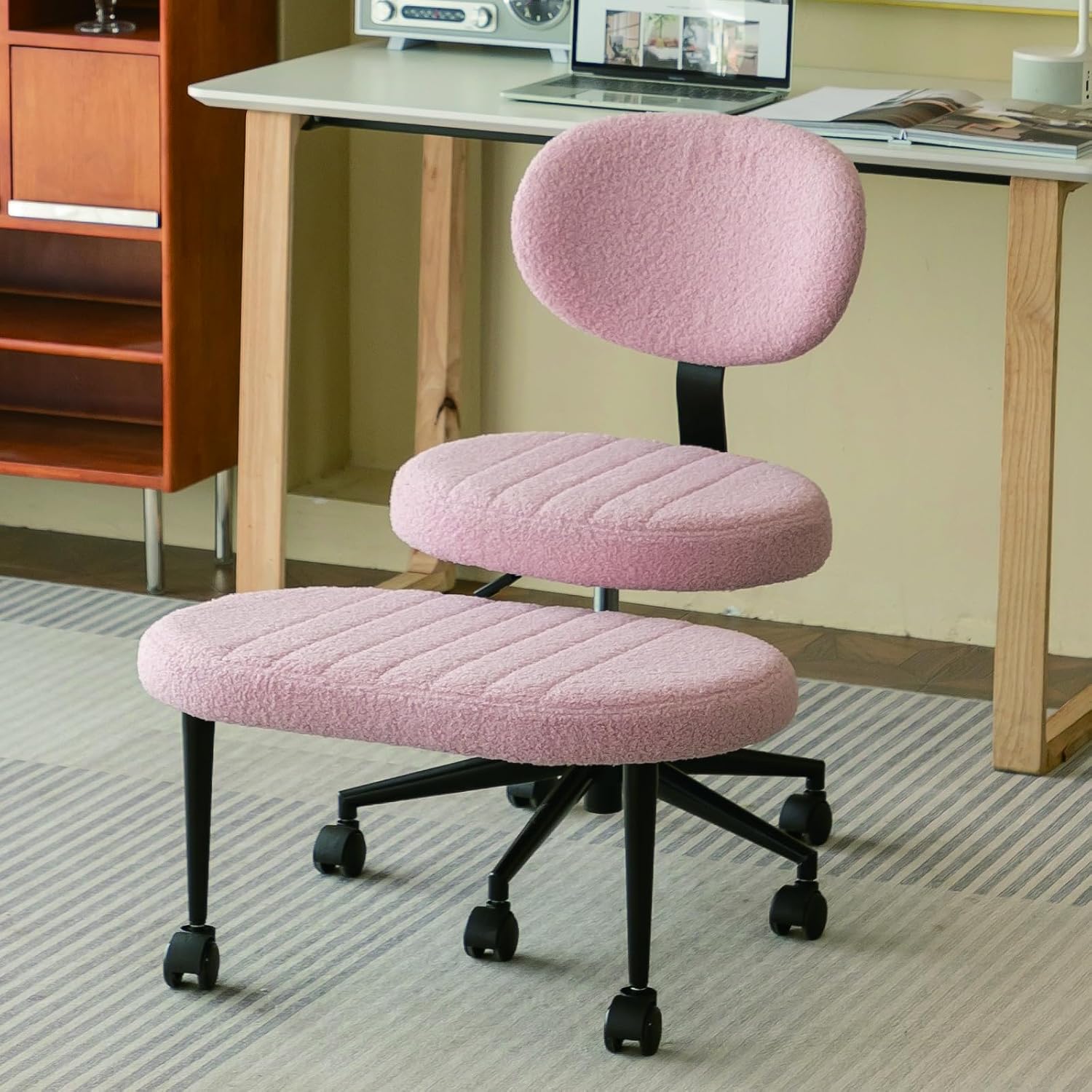 Ergonomic Cross Legged Office Chair with ADHD Chair, Height Adjustable Meditation Chair with 360° Swivel Footstool, with Lumbar Support, Kneeling Chair Yoga Stool for Home Office (Pink- Velvet)