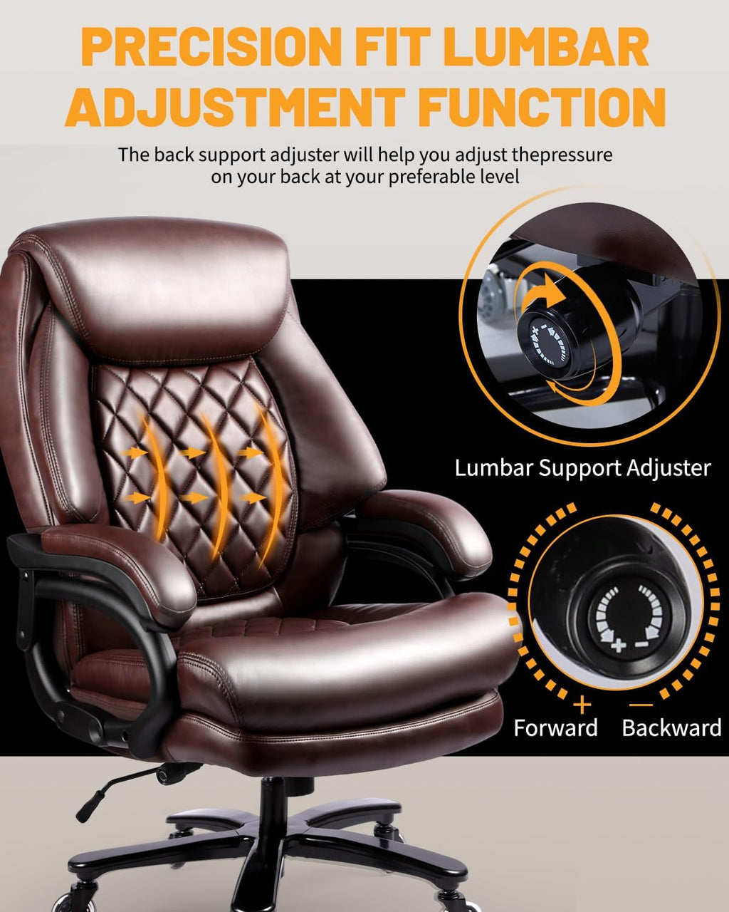 Big and Tall Executive Office Chair with Adjustable Lumbar Support, Extra Wide Seat, Heavy Duty Computer Desk Chair for Long Working Hours, Gaming & Home Office, Quiet Rolling Wheels