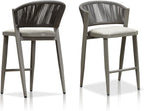 PURPLE LEAF Counter Height Bar Stool Set of 2 Outdoor Chair with Footrest Patio Bar Height Stools Wicker Barstools for Lawn Pool Stone Gray Counter Stool