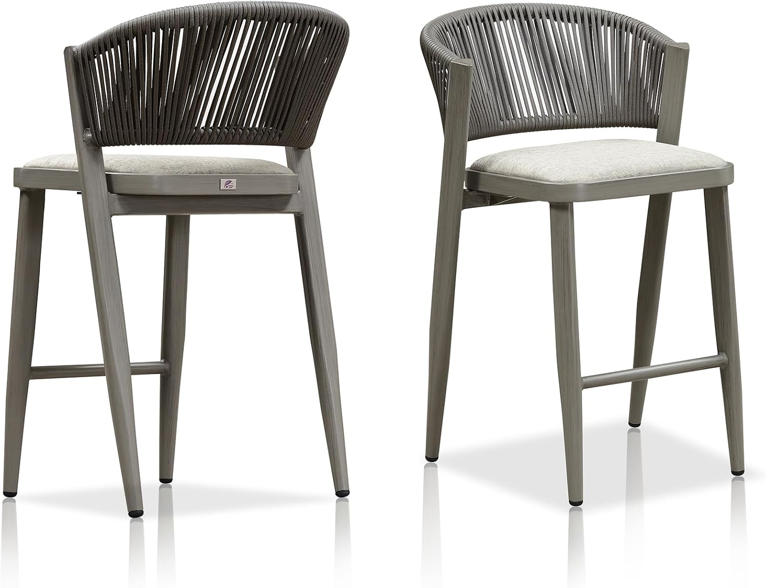 PURPLE LEAF Counter Height Bar Stool Set of 2 Outdoor Chair with Footrest Patio Bar Height Stools Wicker Barstools for Lawn Pool Stone Gray Counter Stool