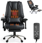 Vibrate Massage & Heating Office Chair, Executive Office Chair with Reclining Backrest, Adjustable Arms & Lumbar Support, High Back Leather Desk Chairs w/Foot Res for Home Office, Black