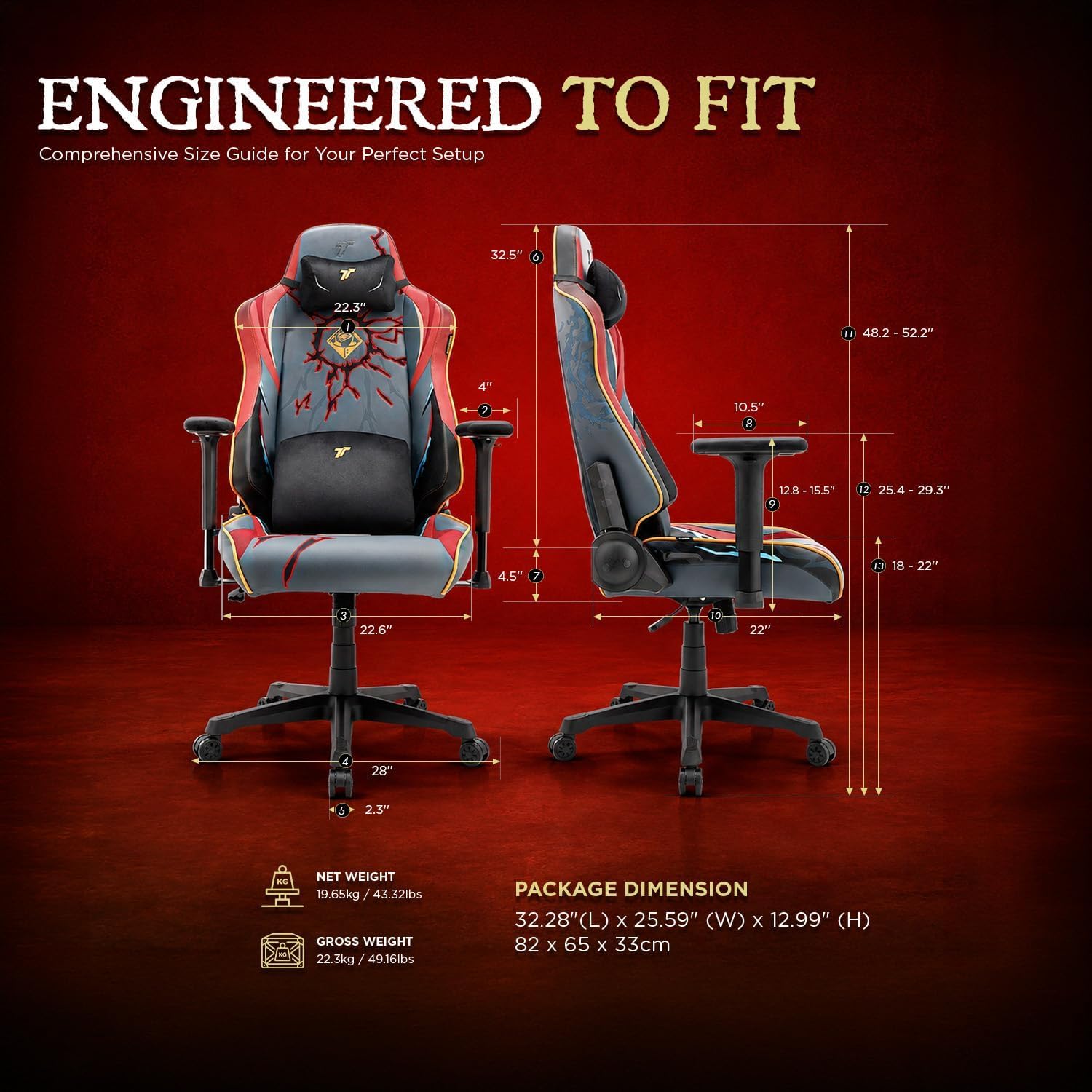 TTRACING Jujutsu Kaisen Yuji Itadori Gaming Chair with 22.6" Wide Seat | Premium faux leather & cold-cure foam, ideal for home office or streaming. Features full-tilt mechanism & 4D armrests.