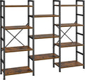 SUPERJARE Triple Bookshelf, Bookcase with 11 Open Display Shelves, Wide Book Shelf Book Case for Home & Office, 4 Tier, Brown,ABC009Z
