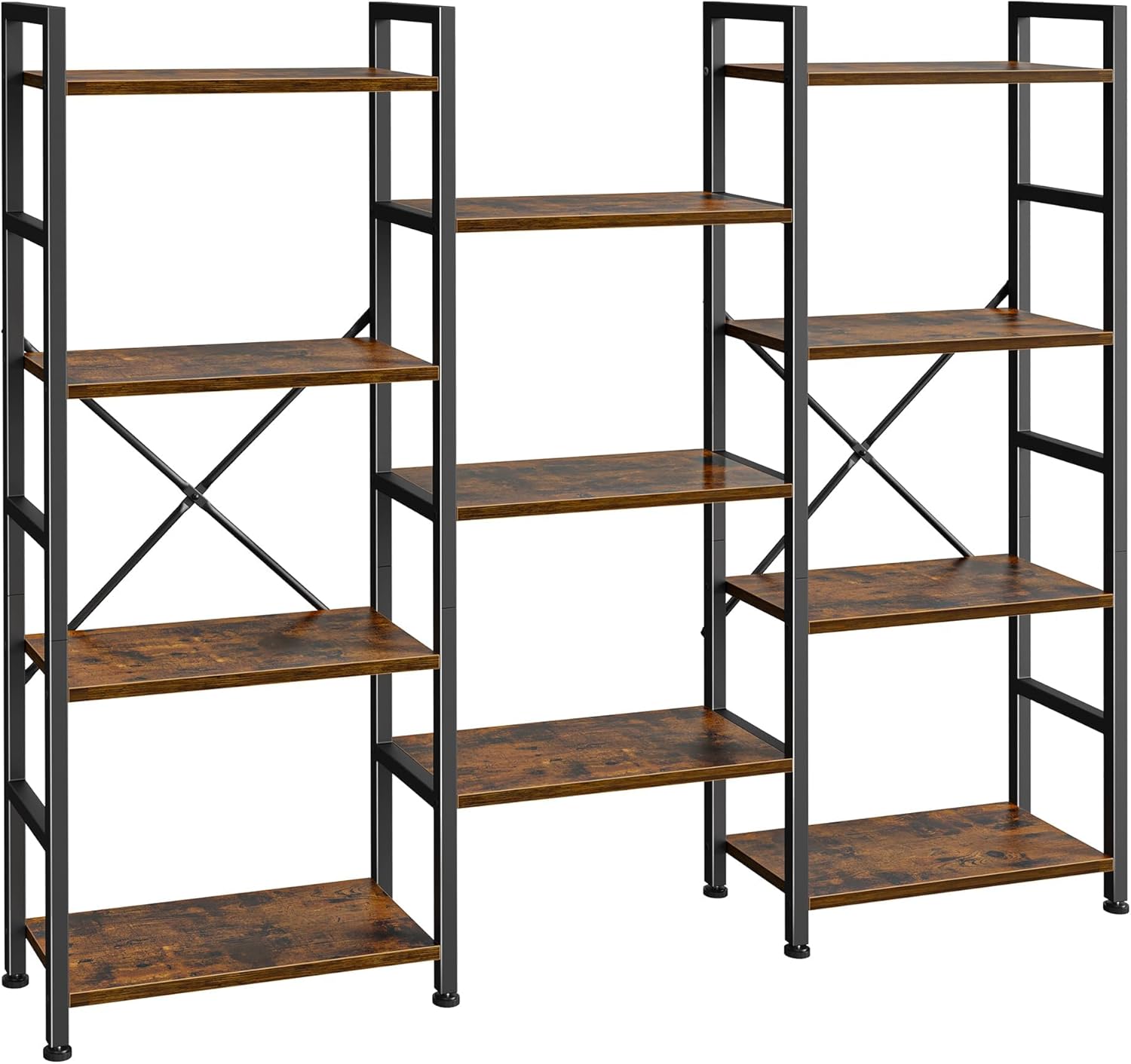 SUPERJARE Triple Bookshelf, Bookcase with 11 Open Display Shelves, Wide Book Shelf Book Case for Home & Office, 4 Tier, Brown,ABC009Z