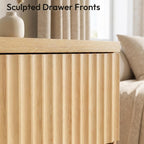 Fluted Nightstand with 2 Drawers, 23.6-Inch Wide, Natural Oak | Modern bedside table for a calm, organized bedroom; ribbed fronts, light wood tones and handleless lines add Japandi appeal