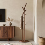 Solid Wood Coat Rack Freestanding Wood Coat Tree Rack with 9 Hooks, Creative Tree-Shaped Design, Standing Coat Rack Clothes Hanger Stand with Sturdy Base for Entryway, Bedroom - Load 300lb (Walnut)
