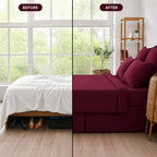 Box Pleated Bed Skirt – 100% Egyptian Cotton, 11 Inch Drop Bed Frame Cover Easy to Put On Hotel Class Luxurious Bedding (Wine, Queen, 11 Inch Drop)