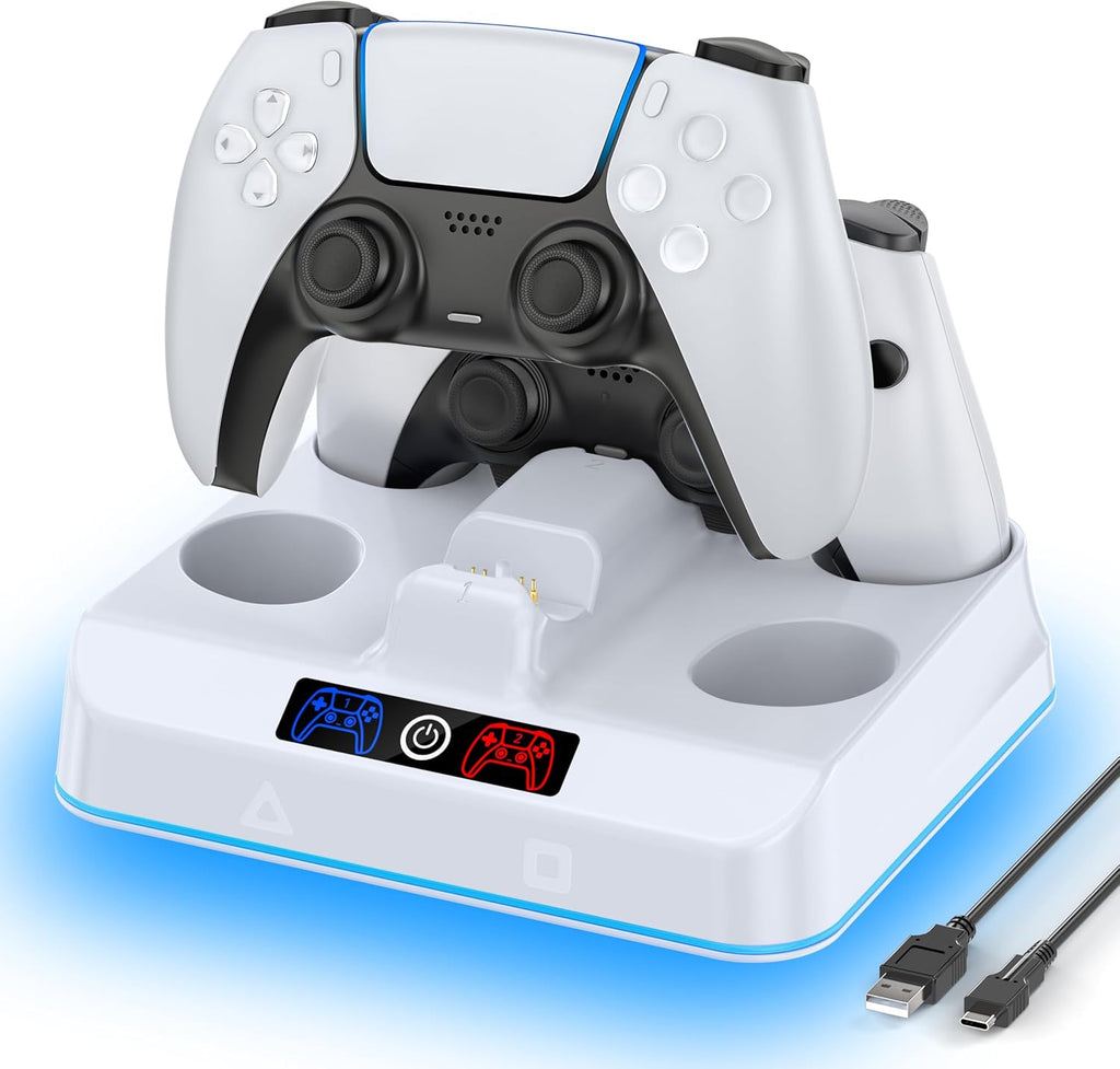 PS5 Controller Charger Station, Drop & Go Design Compatible with Sony PlayStation 5 DualSense/Edge Remotes, Fast Charging Dock with RGB Light & LED Indicator, Must Have PS5 Accessories