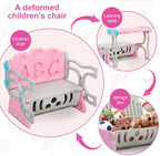 3 in 1 Study Table Bench Toy Storage Stool Set, Kids Storage Bench Toy Storage Stool with Letter Backrest, Flip Design, Large Capacity Space Pink