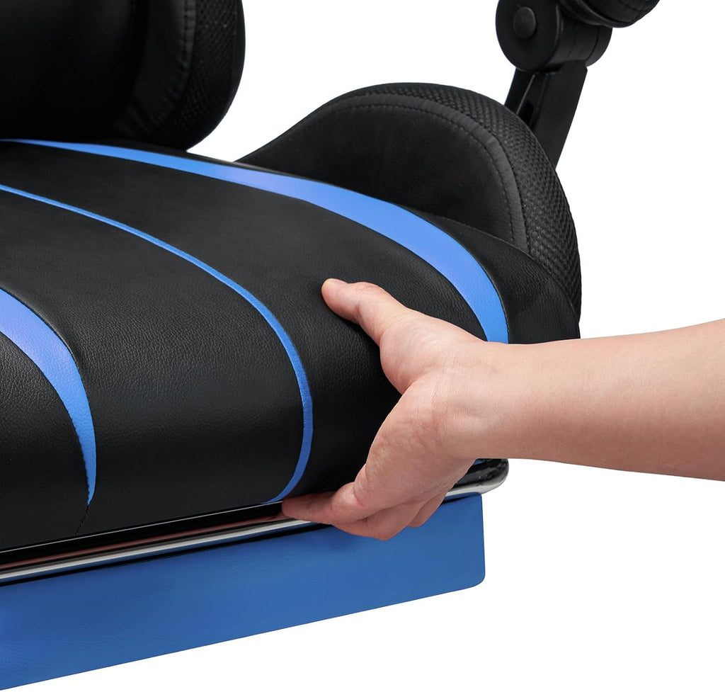HOFFREE RGB Gaming Chair with Speakers Massage Computer Gaming Chair with LED Lights and Footrest High Back Video Game Chair for Adults Blue and Black