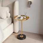 Adjustable Martini Side Table – Small Round Drink Table with Natural Marble Base, Gold Pedestal End Table with Tray Top for Living Room Sofa Bedroom Small Spaces