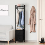 smusei Clothes Rack 3 Tiers Heavy Duty Coat Rack with 2 Fabric Drawers and Storage Shelves Freestanding Cloth Hanger Garment Rack for Bedroom Entryway Living room Black