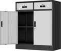 Wanfu Metal Storage Cabinet, 36" H Locking Storage Cabinet with 2 Drawers and Adjustable Shelf, Metal Cabinets for Office, Garage, Home-Black and Silver
