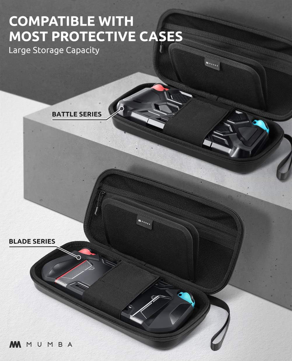 Mumba Switch Carrying Case for Nintendo Switch OLED & Nintendo Switch 2017, [Plus Version][Fits Protective Cases] Protective Hard Shell Travel Carry handbag Pouch for Blade/Battle/Rugged Case(Black)