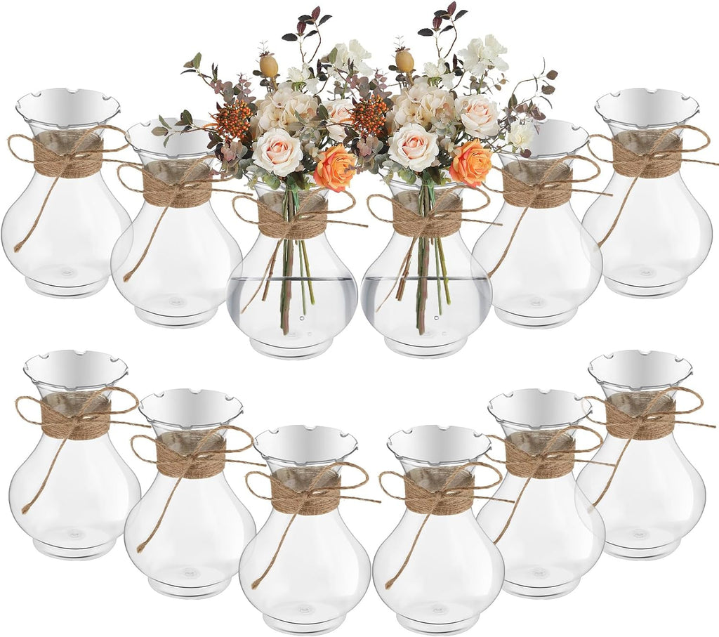 Bokon 5.7" Plastic Small Vases for Centerpieces, Plastic Bud Vase Bulk, Hyacinth Avocado Growing Vases, Tiny Flower Bulb Plant Propagation Containers for Wedding Living Room Table Decorations(12 Pcs)