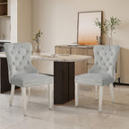 adochr Velvet Dining Chairs Set of 2, Tufted Upholstered Dining Room Chair with Pull Ring and Stainless Steel Legs, Kitchen Chairs 350 LBS Capacity, Light Grey