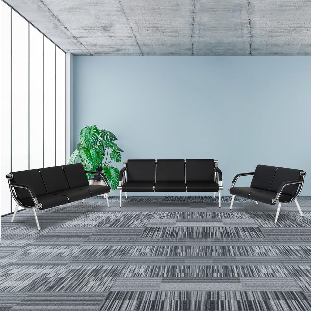 Kinfant Waiting Room Chair- Office Reception Furniture with Armrest and PU Leather Cushion, Office Guest Chair for Waiting Room Airport Hospital Bank Lobby, Black (2 Seat+3 Seat*2), 8 Seats-style1