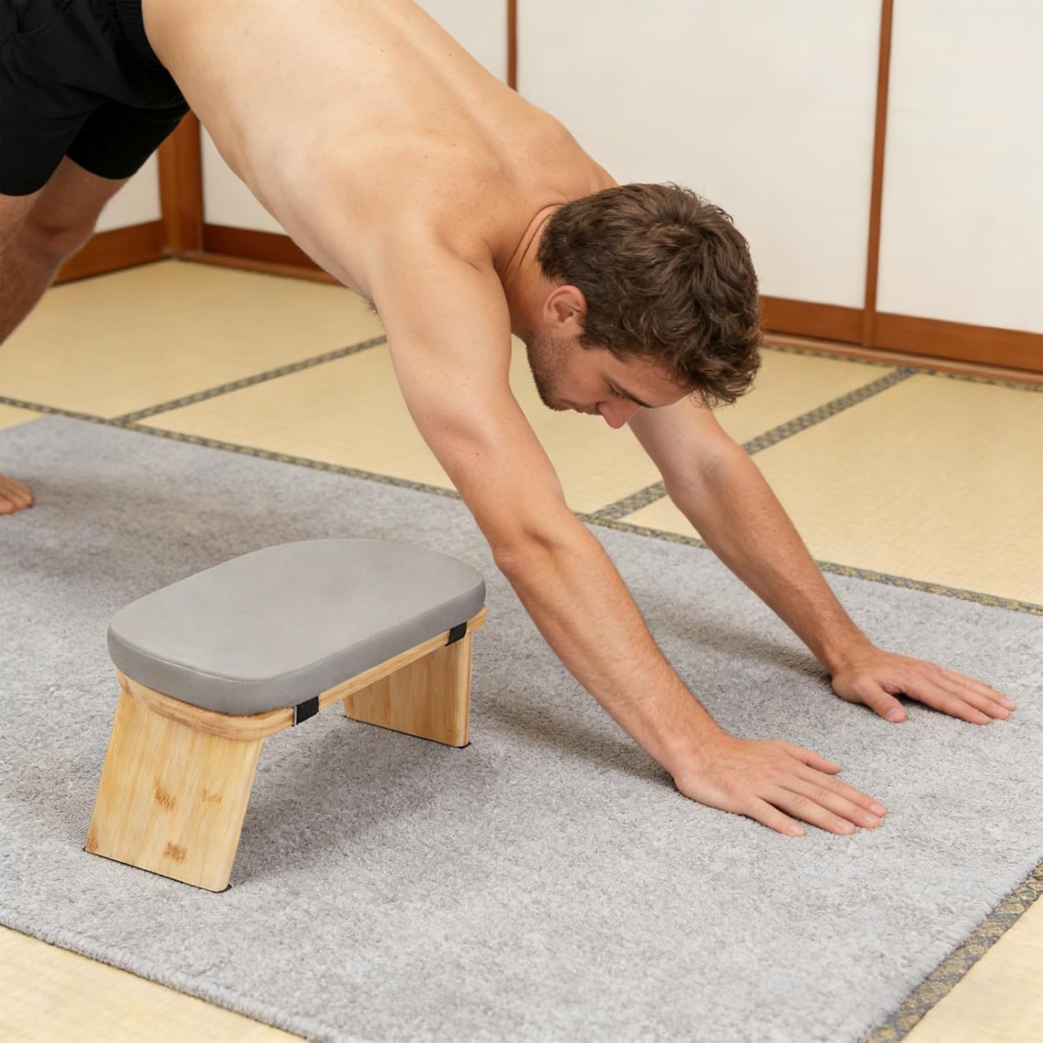 Foldable Bamboo Meditation Kneeling Bench, Seiza Stool with Soft Removable Cushion, Portable Prayer Seat, Zen Yoga Floor Stool for Comfort Meditation Extended Practice