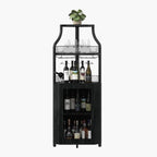 IDEALHOUSE Corner Bar Wine Cabinet with Glass Holder Wine Bar Rack Cabinet with Mesh Door & Glass Holder,Industrial Liquor Cabinet for Home, Kitchen, Dinning Room,Black