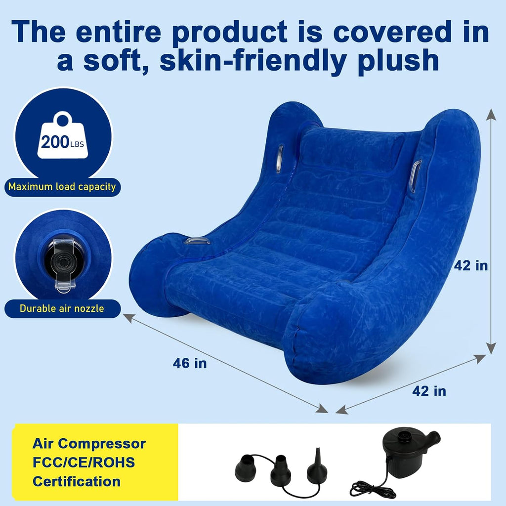 Sensory Rocker Chair for Kids, Inflatable Chair for Kids – Full-Surface Velvet Flocking, 42” x 42” x 46”, Ultra-Durable, Sensory Chair for Autistic ADHD Child Includes Electric Air Pump