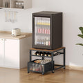 MAHANCRIS Mini Fridge Stand with Storage, Mini Fridge Cabinet with Movable Basket Cart, Mini Fridge Shelf with Wine Rack, Mobile Printer Stand, Mini Fridge Table, Rustic Brown and Black RSHR5101