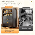 Tall Storage Cabinet with Glass Doors, Kitchen Pantry Cabinet Adjustable Shelves, Hutch Cabinet with Storage, for Dining Room Living Room Furniture(Gray,184x60cm/72.4x23.6in)