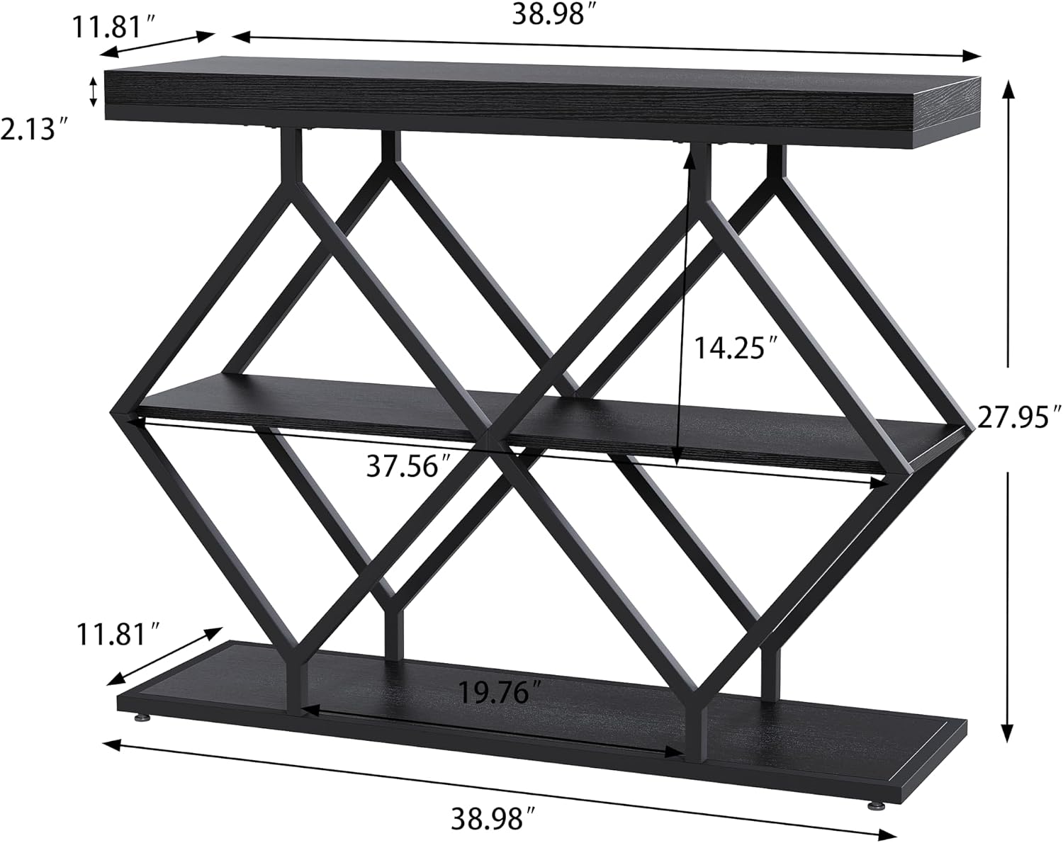 Garvee 3 Tier Console Table with Open Wood Shelves,39" Industrial Entryway Table,Sofa Table,Narrow Wood Accent Tables with Metal Frame for Hallway,Living Room,Behind Couch,Foyer,Entrance,Black